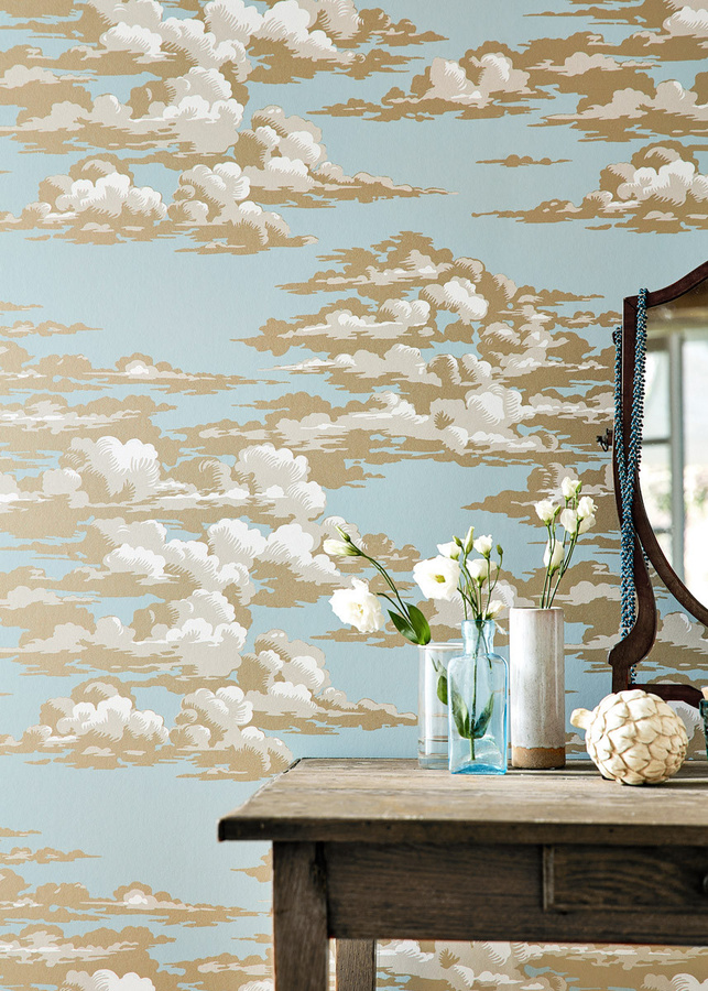 Sanderson Tapete Silvi Clouds in Blau und Beige mit Naturmotiv im Vintage-Stil als Vlies-Tapete - Bild 1