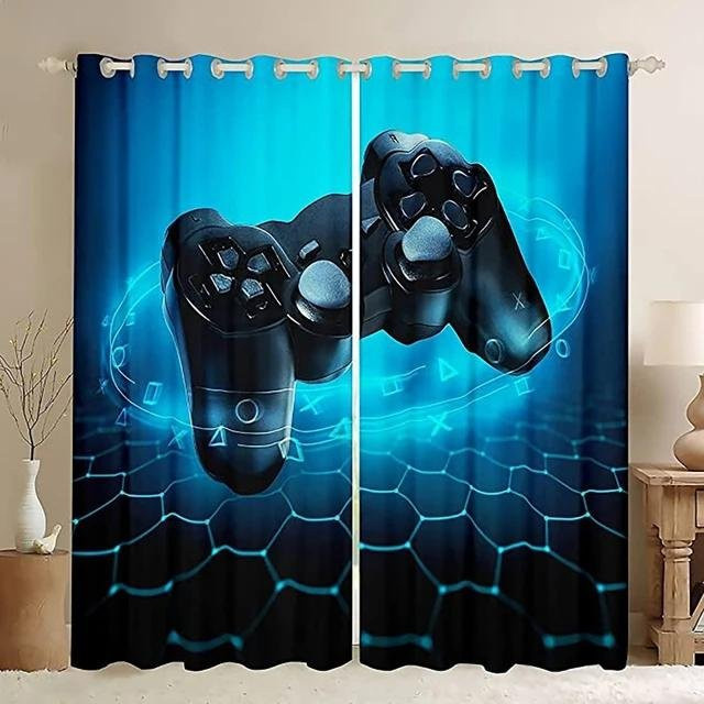 Yiran Furniture Vorhänge Set mit 3D E-Sport Gamepad Game Controller Motiv für Kinder, 2 Stück, halbtransparent, Polyester, Breite: 100 cm, Höhe: 130 cm - Bild 1