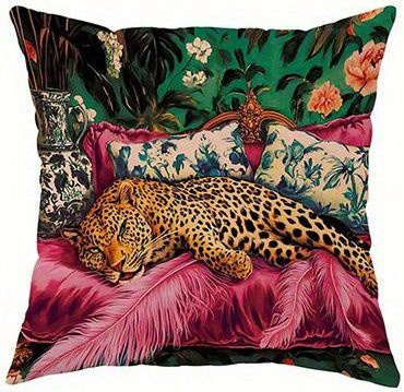 Dekorative Kissenbezüge von JMG Clothing mit Leopard- und tropischem Blumenmuster, Mehrfarbig, B/B: 45 x 45 cm - Bild 1