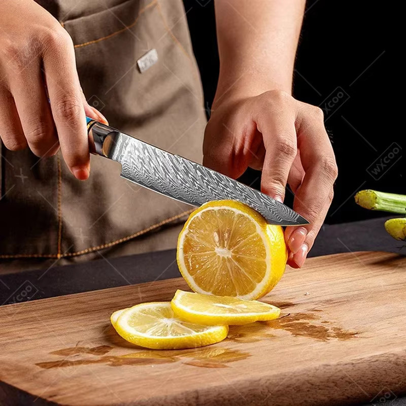 WXCOO Allzweckmesser aus Damaststahl und Edelstahl mit Holzgriff, professionelles japanisches Schälmesser zum Schneiden von Obst und Fleisch - Bild 5