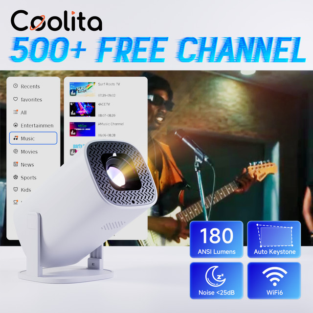 HONGTOP P30PLUS Smart Mini Projektor mit Coolita OS, 4K Unterstützung, WiFi6 und 500+ Live Free Channels, Weiß - Bild 1