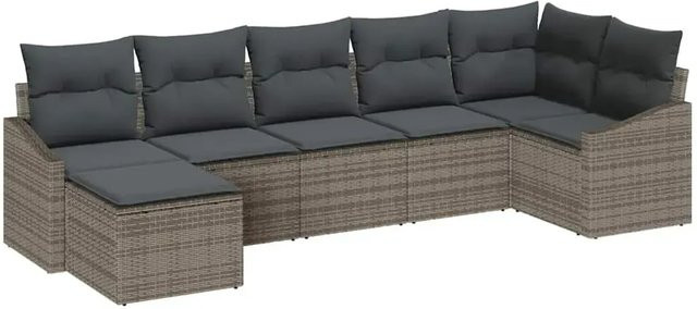vidaXL Garten-Sofa-Set 7-teilig in Grau aus Poly-Rattan mit Polstern und Ottomane in L-Form - Bild 1