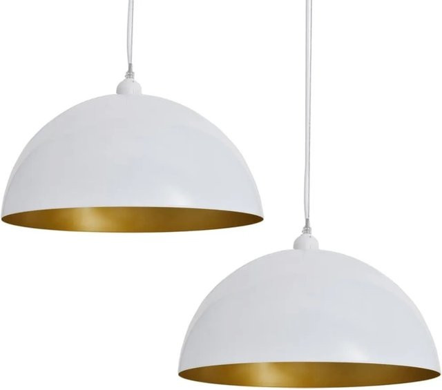 vidaXL Deckenleuchten Set 2 Stück, modern, halbkugelförmig, Weiß/Gold, höhenverstellbar, E27, Metall - Bild 1