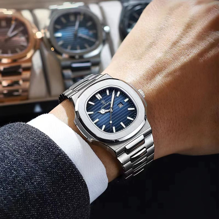 POEDAGAR Armbanduhr Quarz, Edelstahl, Blau, Herren - Bild 5