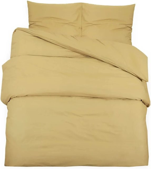vidaXL Bettwäsche-Set aus Mikrofaser in Beige mit Deckenbezug und Kissenbezug, B/H: 135 x 200 cm und 80 x 80 cm - Bild 1