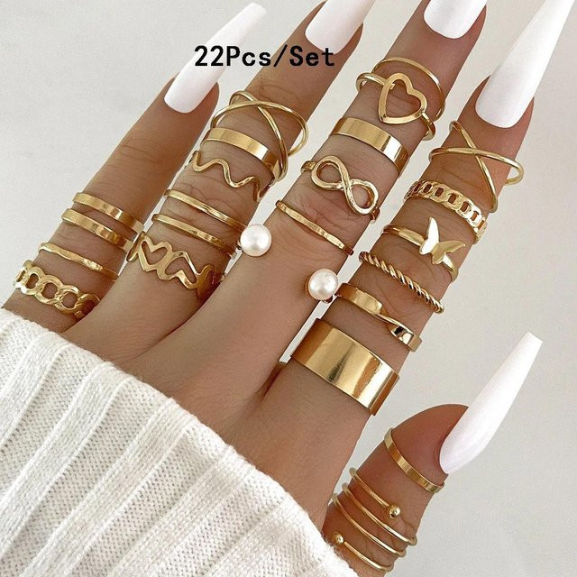 DAIPAN Knöchelringe Set, 28-teilig, Zinnlegierung, Gold, Kristall, Damen - Bild 1