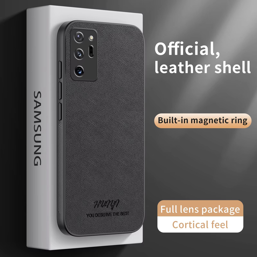 Clucy Soft Case mit matter Litschi-Textur aus Leder für Samsung Galaxy Note20 Ultra, Galaxy Note20, Note10, M55 und M15 in Schwarz - Bild 1