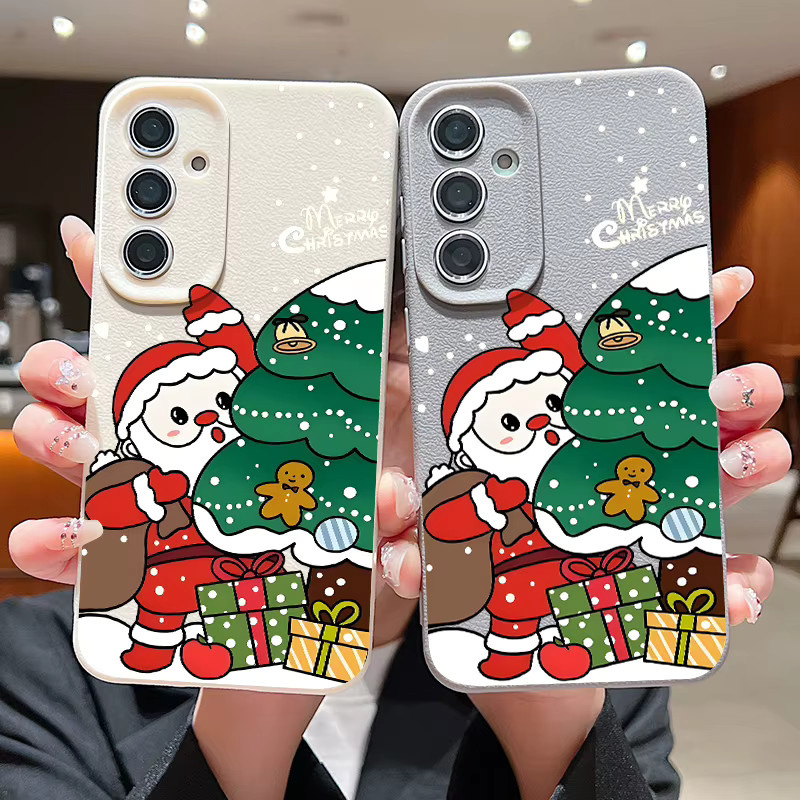 Santa Claus Silikon Handyhülle mit Ledertextur für Samsung Galaxy S25 S24 FE S23 S22 S21 Ultra A17 A56 A55 A26 A36 A15 A16 in Braun und Multicolour - Bild 1