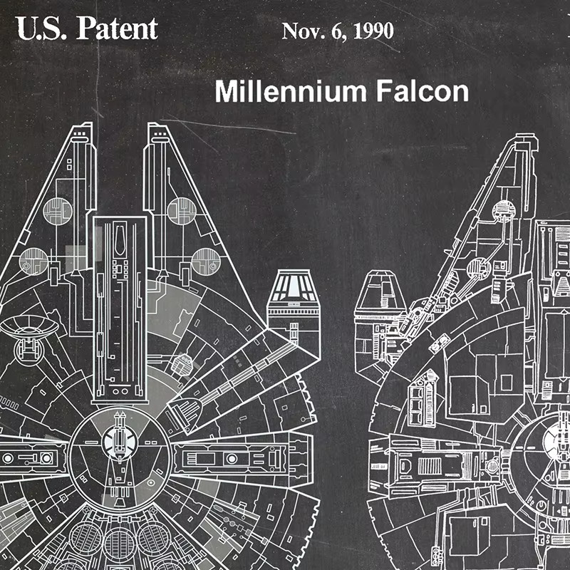 Space Wars Vintage Kunstdrucke Science-Fiction-Filmplakat X-Wing und Millennium Falcon als Leinwandgemälde in Schwarz für deine Wanddekoration - Bild 1