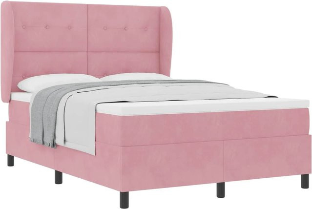 vidaXL Boxspringbett mit Matratze und Kopfteil in Rosa, Hybridbett mit Taschenfederkern aus Samt, B/T/H: 160 x 200 x 280 cm - Bild 1