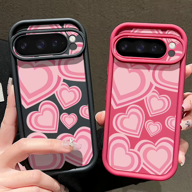 MOESOE Handyhülle mit rosa Herzmuster für Google Pixel 10 9 8 Pro 7 Pro und weitere Modelle, stoßfeste weiche Schutzhülle in Pink und Rot - Bild 2