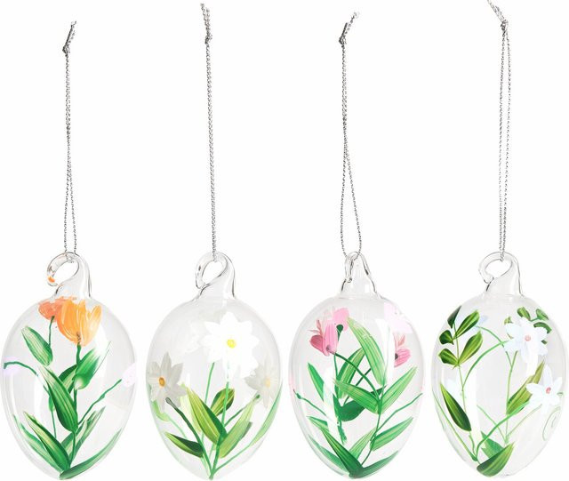 Rico Design Glas Eier Blumenwiese handbemalt, 4 Stück, transparent, Frühlings- und Osterdekoration - Bild 1