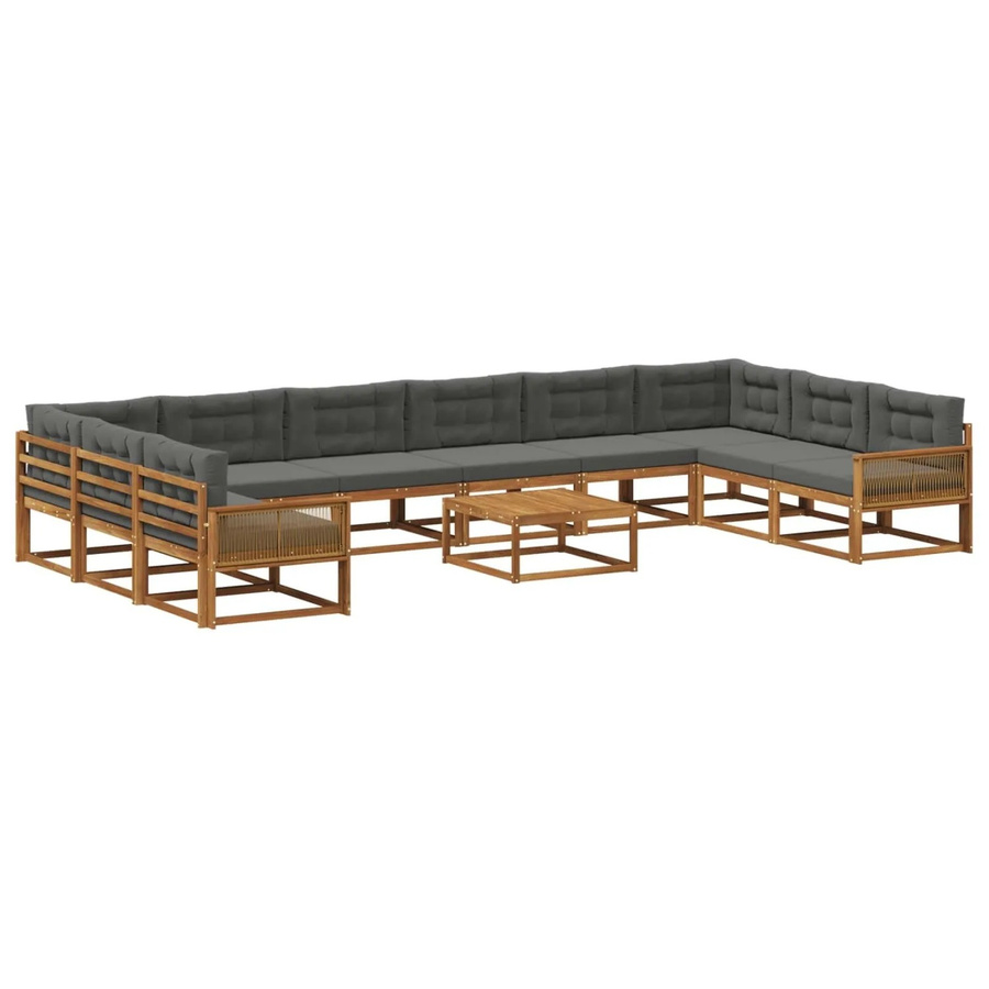 vidaXL Outdoor-Sofagarnitur in U-Form aus massivem Akazienholz mit 11 Kissen in Natur und Anthrazit - Bild 2