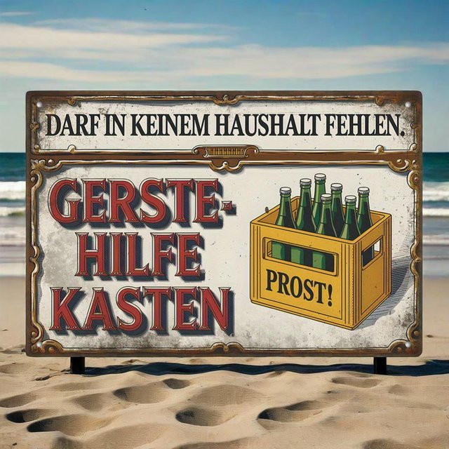 HELLOYOUNG Metallblechschild Vintage Gerste-Hilfe-Kasten Bierkiste Design Wandkunst Mehrfarbig B: 30,0 cm, H: 20,0 cm - Bild 1