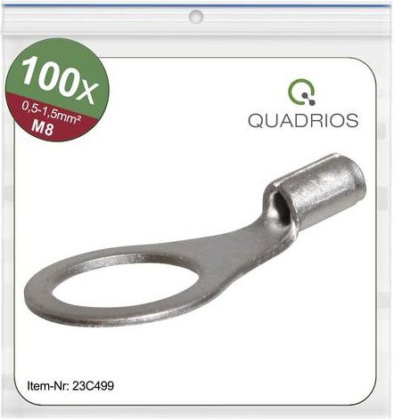 Quadrios 23C499 Ringkabelschuh Unisoliert in Silber, Querschnitt max. 1,5mm², Loch-Ø 8,5mm, 100 Stück - Bild 1
