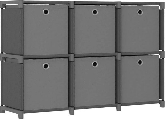 vidaXL Würfelregal mit 6 Boxen in Grau, modernes Standregal aus Stahl und Stoff, B/T/H: 103 x 30 x 72,5 cm - Bild 1