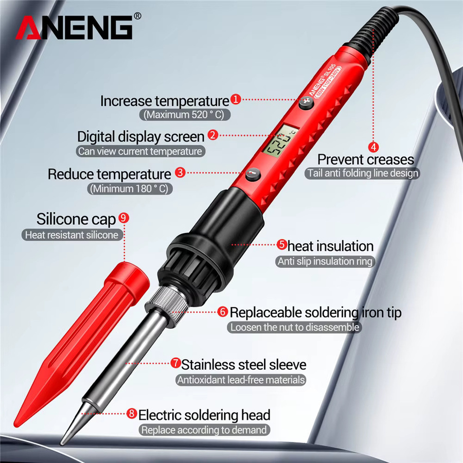 ANENG Elektrischer Lötkolben SL105 mit LCD-Digitalanzeige, 60 W, einstellbare Temperatur, Rot - Bild 4