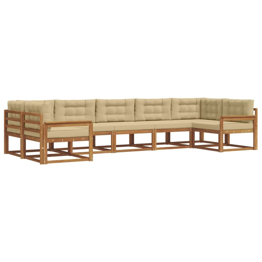 vidaXL Outdoor-Sofagarnitur aus Akazienholz in L-Form mit Kissen, 7-teiliges Set in Natur und Beige - Bild 2
