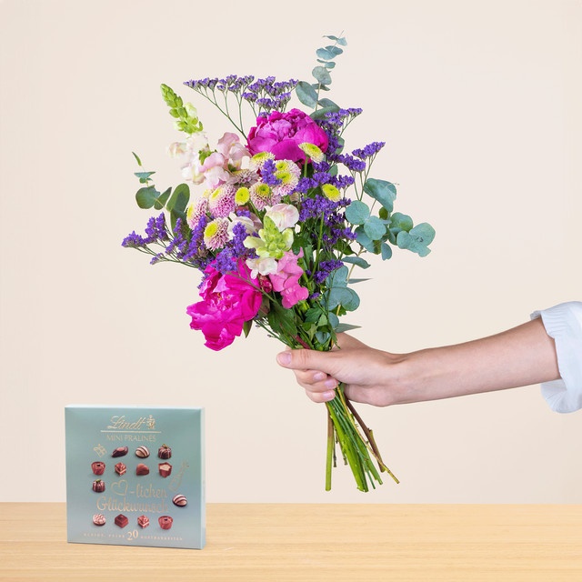 BLUME2000 Sommerbote Bouquet Multicolour mit Lindt Pralinés 100g - Bild 1