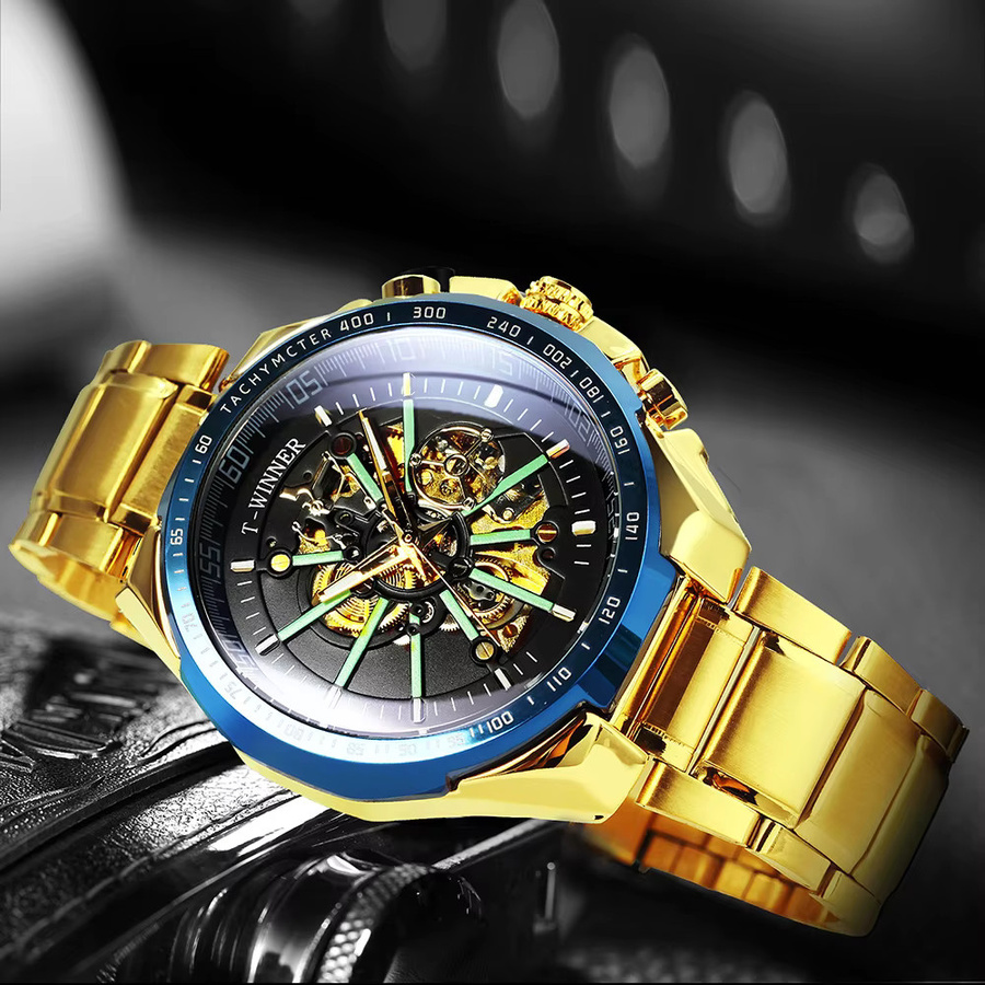 WINNER Armbanduhr Automatik, Gold, Edelstahlarmband, Herren - Bild 3