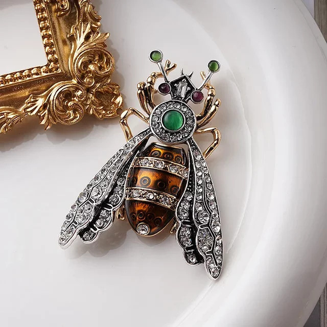 QATT Brosche Bienen-Design, Vintage, Kristall, Unisex - Bild 1