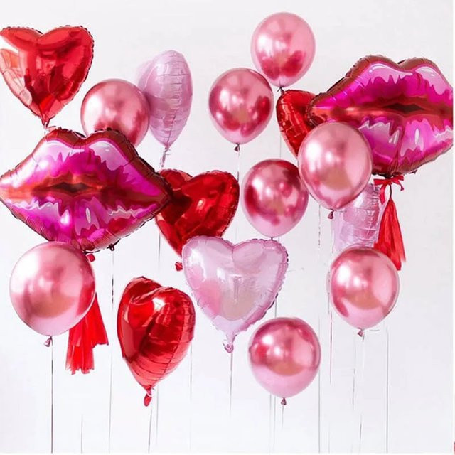 LQVYI Folienballons Set mit Lippenstift und Herz-Motiv in Pink für Valentinstag, Hochzeit und Babyparty - Bild 1