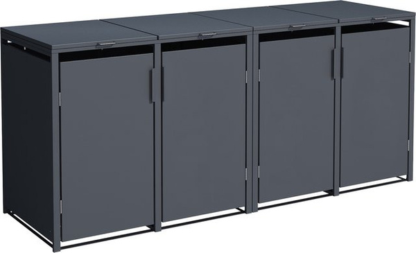 DEGAMO Mülltonnenbox MÜNCHEN aus verzinktem Stahl für 4 Tonnen (120 und 240 Liter), Farbe: Anthrazit, B/T/H: 264 x 80 x 116 cm