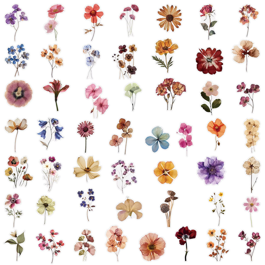 50 Stück Transparente Retro Trockenblumen-Aufkleber in Multicolour für dein DIY-Scrapbooking und zur Dekoration von Laptop oder Notizbuch - Bild 2