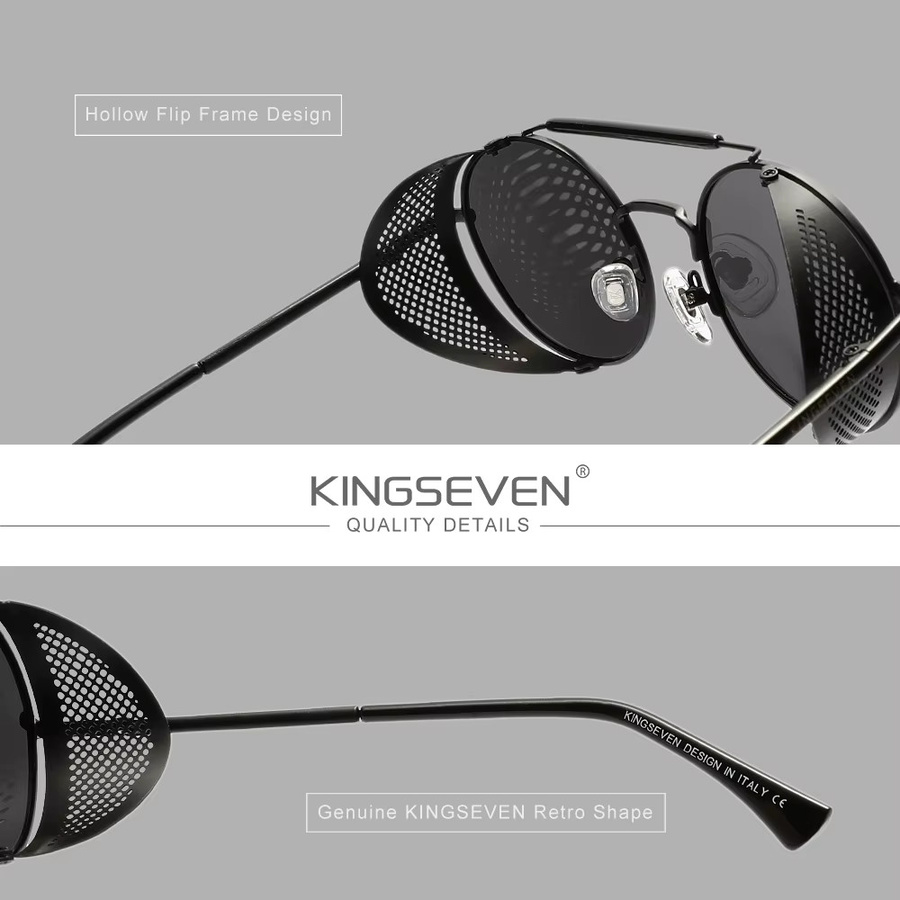 KINGSEVEN Sonnenbrille, Rund, Vollrand, Metall, Unisex, polarisiert - Bild 3