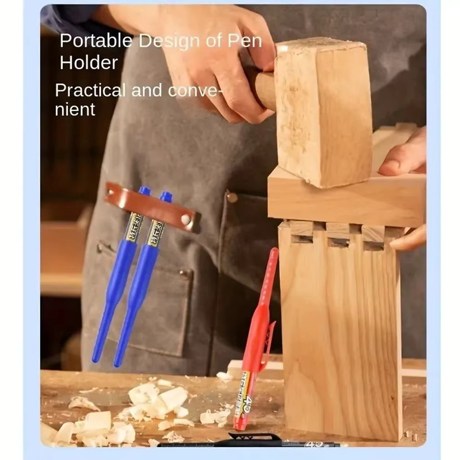 Mehrzweck-Markierungsstifte mit langer Spitze und 45 mm tiefem Bohrloch, wasserfeste Permanentstifte für Holzbearbeitung und Zimmermannsarbeiten, Farben: Blau und Schwarz - Bild 5