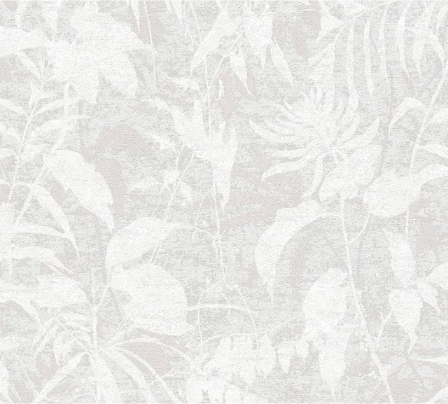 A.S. Création Vliestapete Blätter Dschungel in Weiß-Grau, florales Naturdesign, matt, FSC-zertifiziert - Bild 1