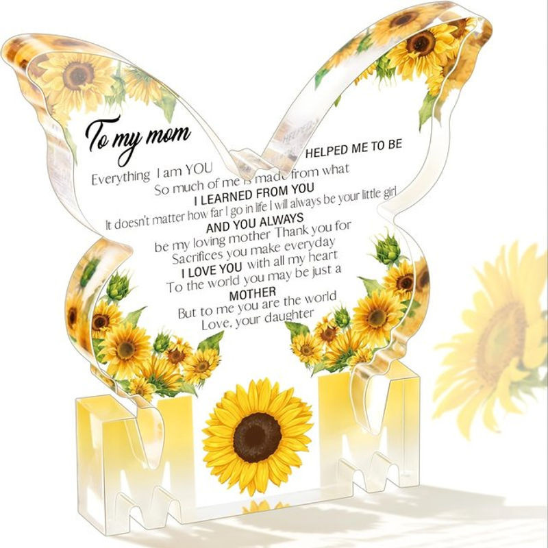 Sonnenblumen Acryl-Schild in Schmetterlingsform, gelbes florales Dekoschild aus Kunstharz für die Tischaufstellung - Bild 1