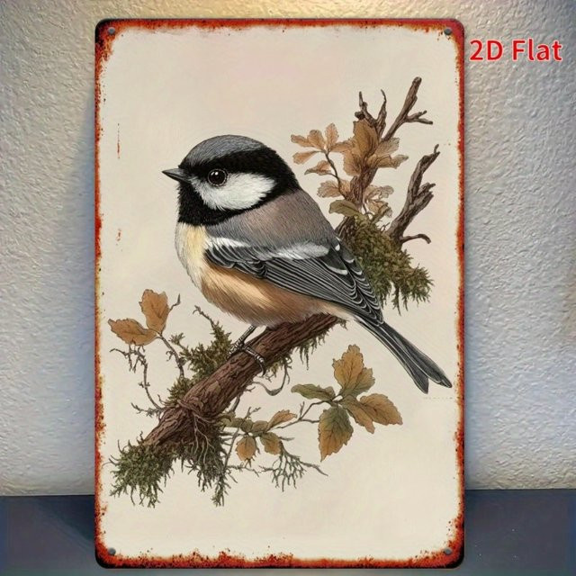 CIFBUY Chickadee Metallblechschild im Vintage-Stil, rustikale Wandkunst für Outdoor und Indoor, mehrfarbig mit schwarzer Kappe - Bild 1