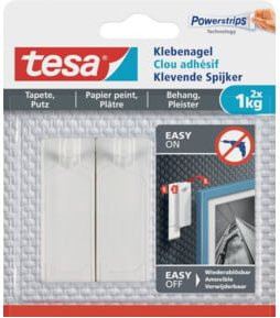 tesa Klebenagel für Tapete und Putz, weiß, 2 Stück, Haftkraft bis 1 kg - Bild 1