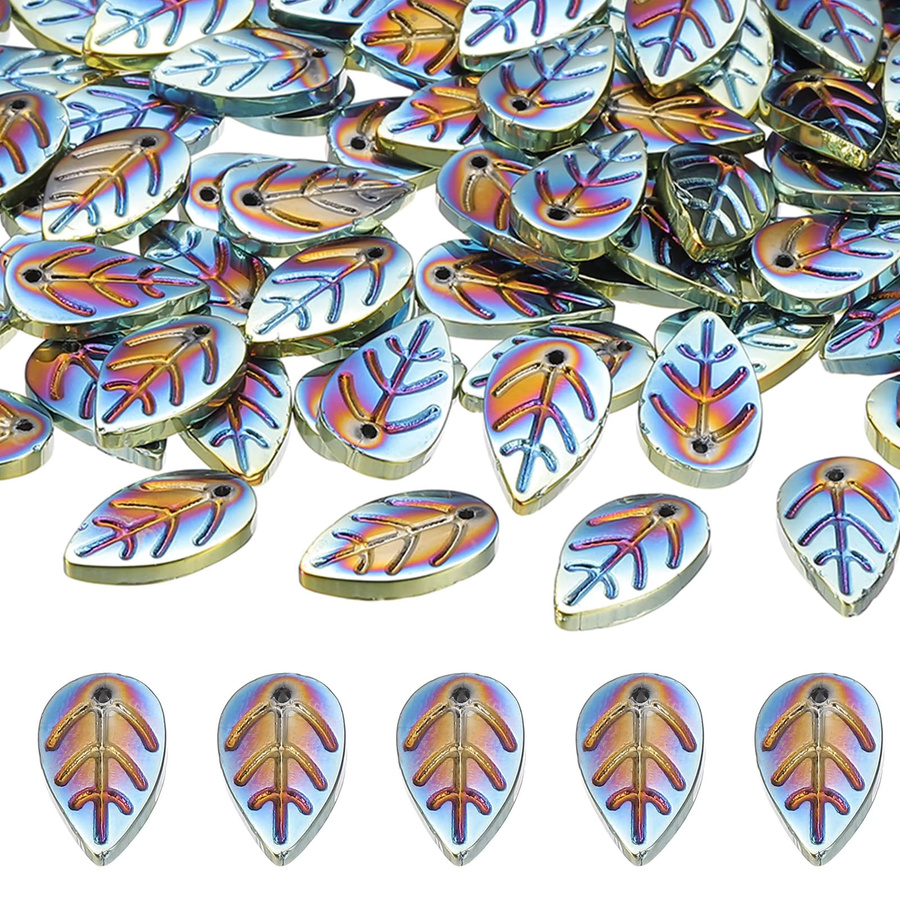 Kristall-Blattperlen, bunte Glasperlen, 10 x 18 mm, 50 Stück, Unisex - Bild 3