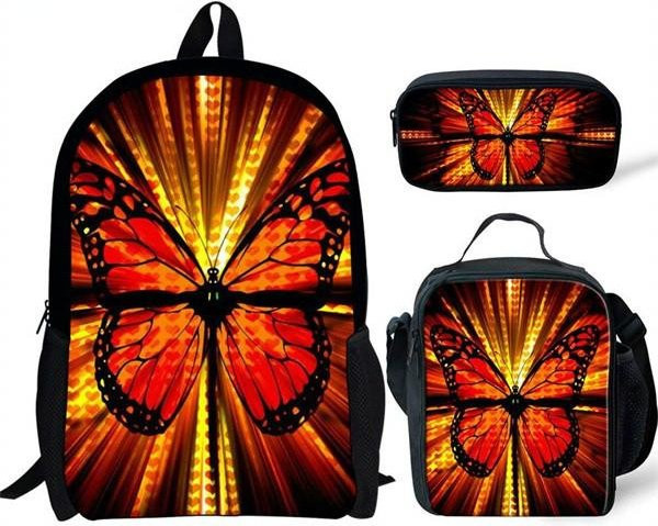 Fancy Style Studio 3er-Set Schultaschen-Zubehör mit Schmetterling-3D-Druck in Multicolour für Rucksäcke, Lunchtaschen und Federmäppchen - Bild 1