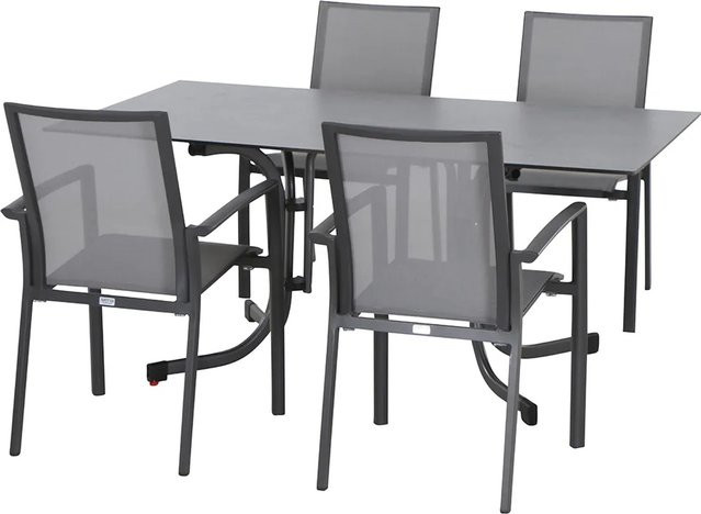 Siena Garden Dining-Set Velia 5-teilig in Anthrazit mit 4 Sesseln und 1 Klapptisch aus Aluminium und Ranotex Gewebe - Bild 1