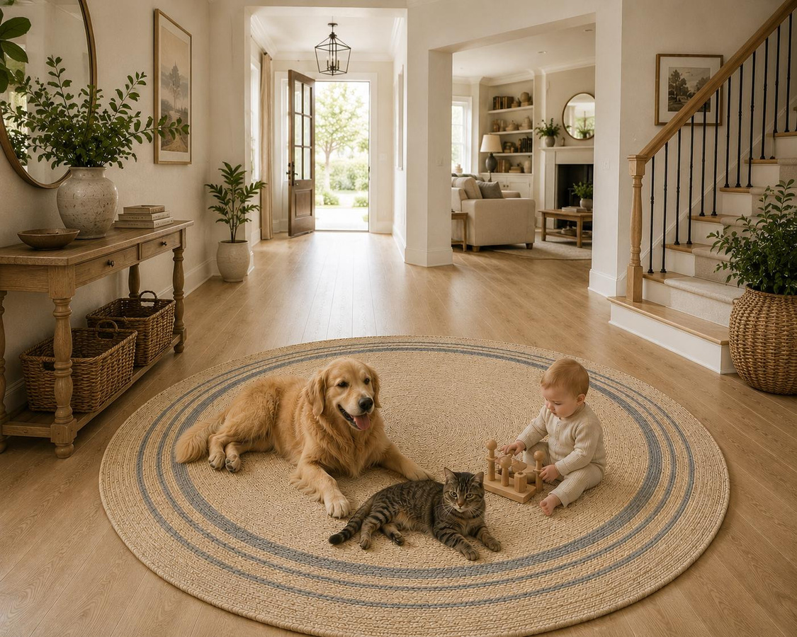 Handgefertigter Jute Rundteppich King of the Jute Rugs in Beige/Grau, Durchmesser: 60 cm - Bild 3