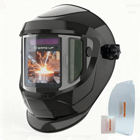 SAFEUP Automatisch verdunkelnder Schweißhelm mit 4 Sensoren und 180° Panorama-Seitenansicht Schweißmaske mit Filterlinse