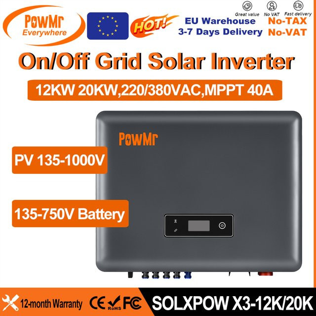 PowMr Hybrid-Solarwechselrichter Dreiphasen On/Off-Grid Pure Sine Wave Wind-Energiespeichermaschine 12 kW in Grau - Bild 1