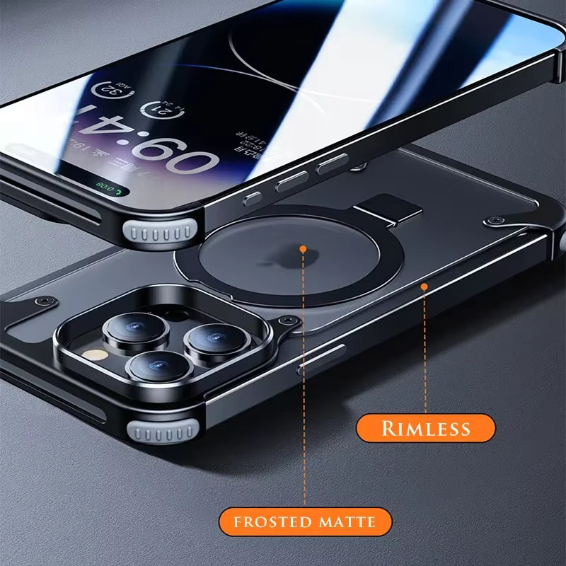 Dolob Magnetische Handyhülle aus Aluminiumlegierung für iPhone 13, 14, 15 Pro und 15 Pro Max in Schwarz mit mattierter Rückseite und Metalllinsenschutz - Bild 1