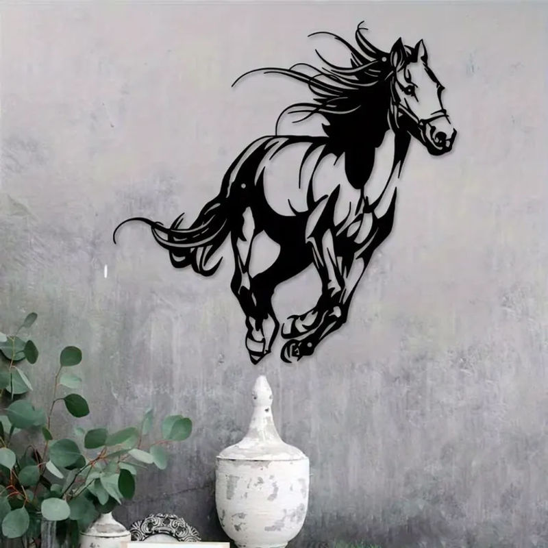 CIFBUY Pferde-Metall-Wandkunst 3D-Skulptur in Schwarz, Moderne Tier-Dekoration für Wohnzimmer und Terrasse, Höhe: 30 cm - Bild 5