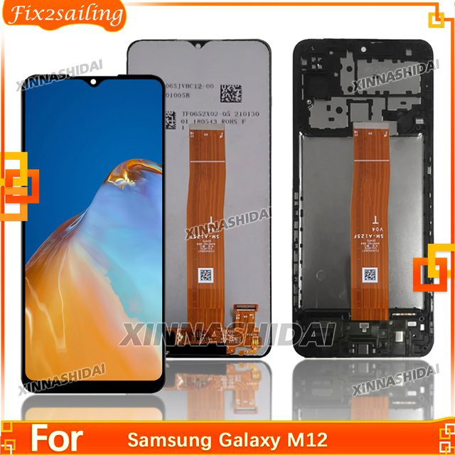 Samsung Galaxy M12 LCD-Display Touchscreen-Digitizer-Baugruppe mit Rahmen in Schwarz - Bild 1