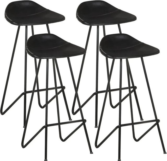 DELUKE Barhocker MUKE 4er Set in Schwarz aus echtem Ziegenleder im industriellen Stil - Bild 1