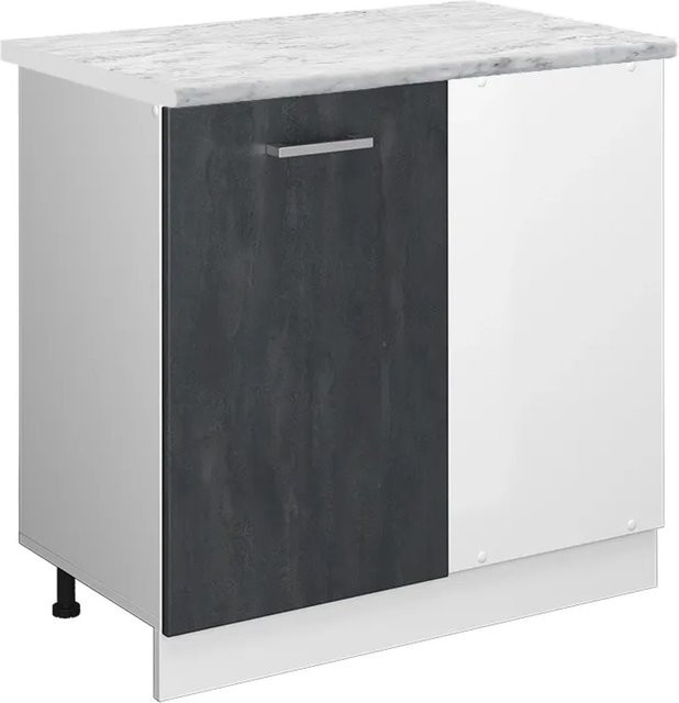 Vicco Eckunterschrank R-Line in Schwarz Beton und Weiß mit Arbeitsplatte in Weiß-Marmor, Breite: 86 cm - Bild 2