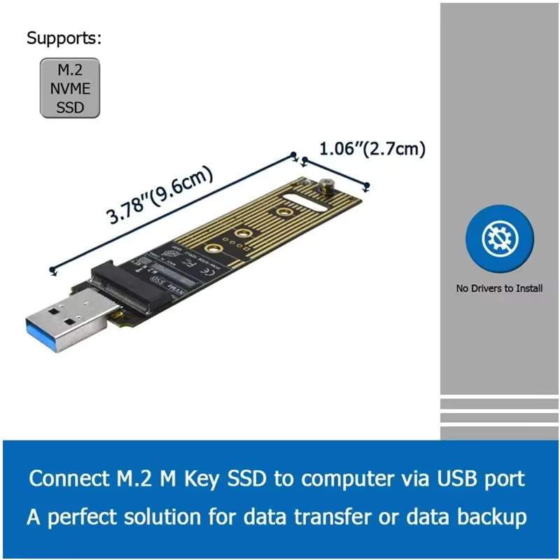 FTBTOC M.2 NVMe SSD zu USB 3.1 Gen2 Adapter, 10 Gbit/s PCI-E zu USB-A 3.0 Konverter, Schwarz, passend für Samsung 970 960 und Intel M.2 Festplatten - Bild 3