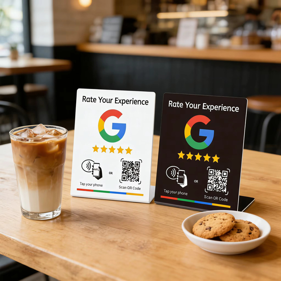 HACHANLUN NFC 215 Tischdisplay-Ständer mit programmierbarem QR-Code für Google-Bewertungen in Schwarz oder Weiß - Bild 3