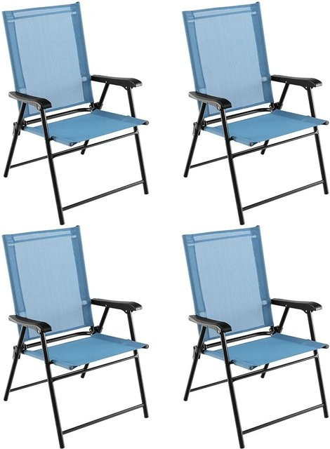 Costway 4er Set Gartenstühle klappbar mit Armlehnen aus Textilene in Blau - Bild 1
