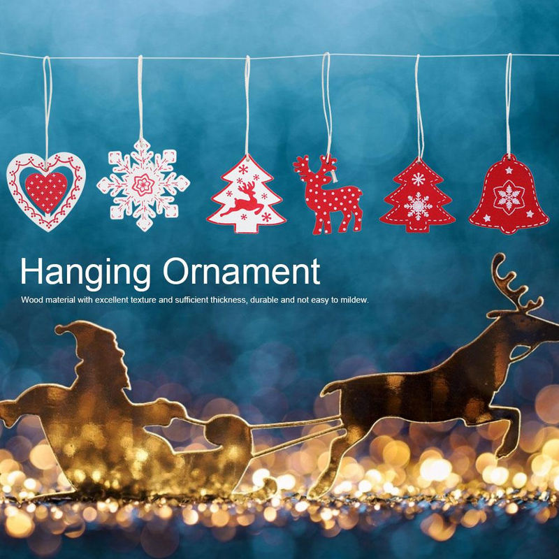 24 Stück CosyHome Weihnachts Hängeornamente aus Holz in Rot mit Rentier und Sternen im Landhausstil - Bild 2