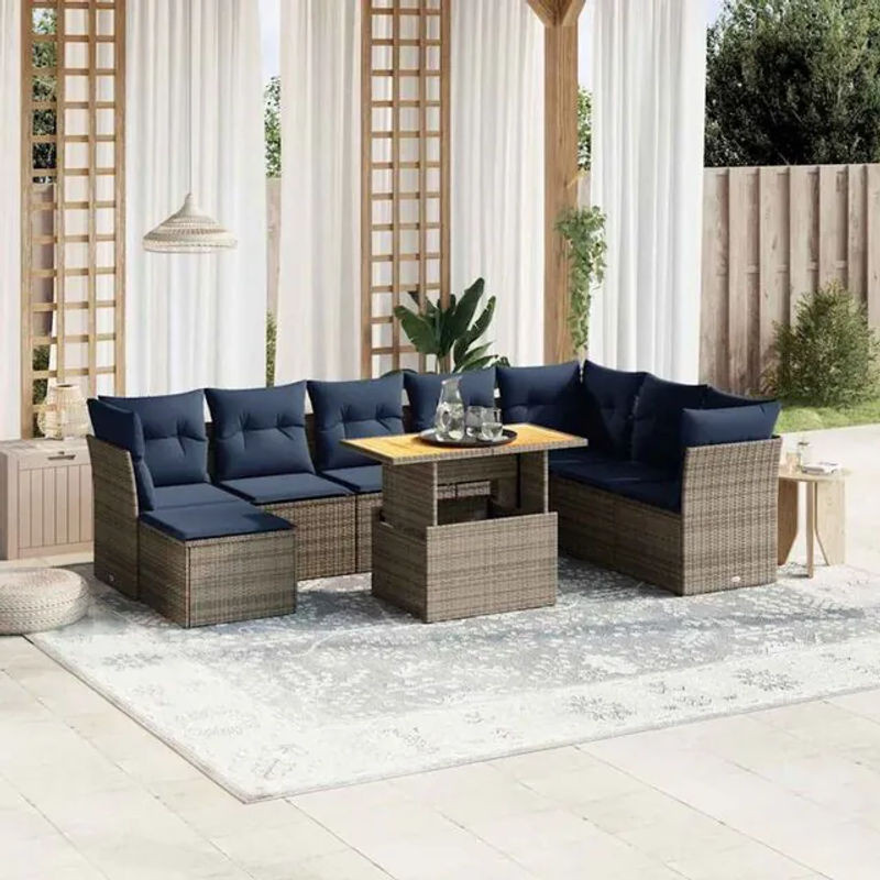 9-teilige moderne Garten-Sofagarnitur aus Poly-Rattan mit Kissen in Grau von vidaxl - Bild 1